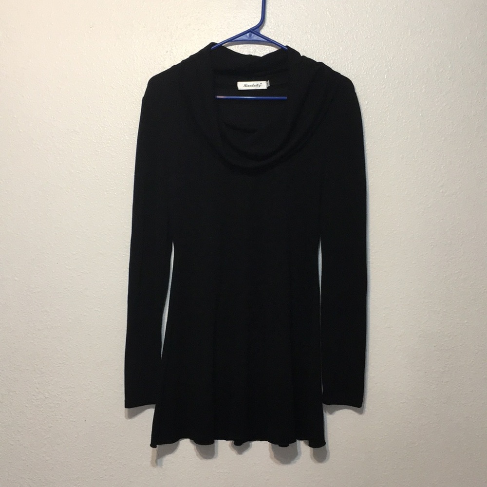 Ninedaily shawl neck long sleeve mini dress